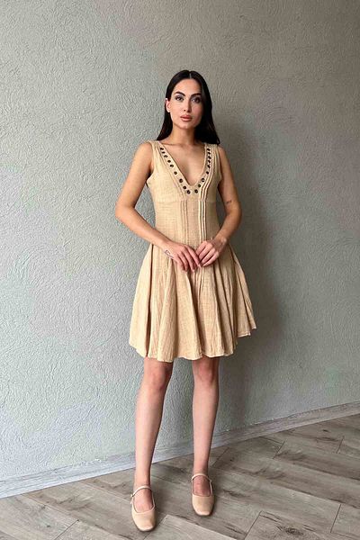Seda Yalçın Atelier Linen Flared Dress - Beige Collar Detail