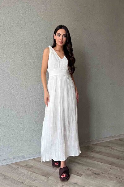 Seda Yalçın Atelier Λεπτομερές λευκό πλεκτό φόρεμα μίντι από μουσελίνα