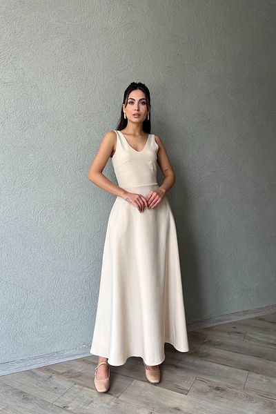 Seda Yalçın Atelier Beige Flared Dress - Thick Strap Detail