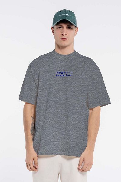 Friday Offset Pika Men's Gray Oversize Melange T-Shirt - 60% Cotton, 40% Polyester, Crew Neck