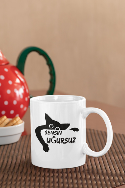 qoeuyl boutique Sensin Uğursuz-Kara Kedi Baskılı Eğlenceli Komik Hediyelik Be...