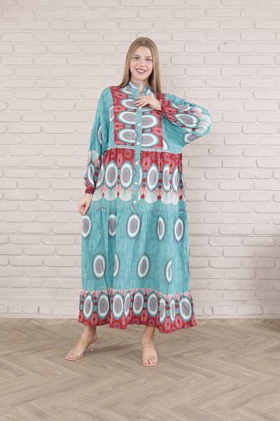 mervemoda Rochie de damă de mărime Plus - cu nasturi în față și țesută