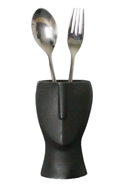 Evene Decorative Upright Spoon Holder - Cylinder and Top Spoon Holder Black Color Model 23
