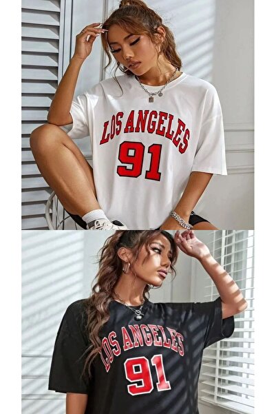 Plaza Butik Γυναικείο μπλουζάκι με στάμπα Los Angeles Oversize - Διπλή καμπάν...