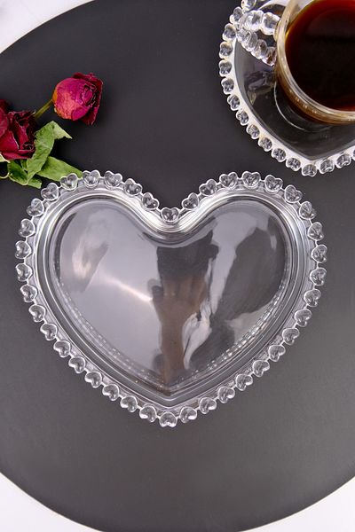 Digithome 18 Cm Heart Beaded Glass Presentation Cookie Holder - SUR-26 C320.049