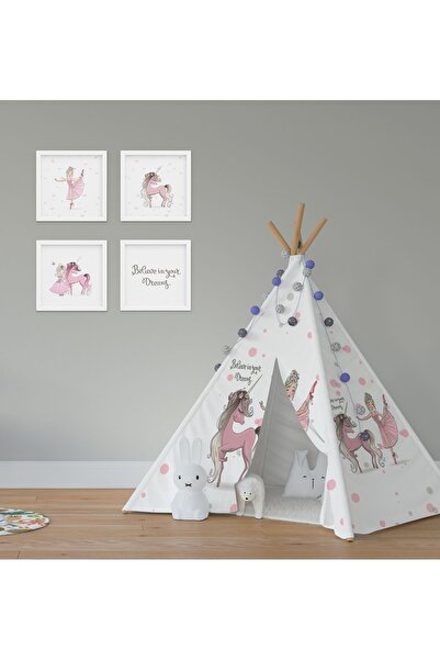 CİCİ ODAM Renkli Çocuk Bebek Odası Oyun Çadırı, Unicorn ve Balerin Teması, Eğ...