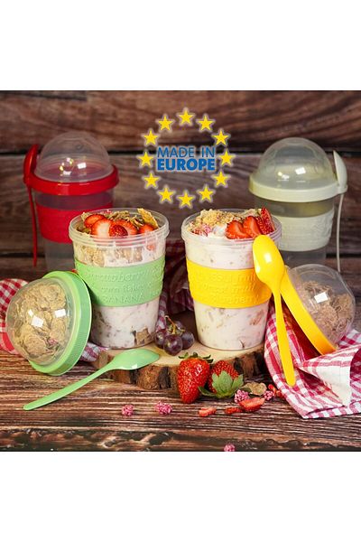 Myend 4 Fruit Yogurt Containers with Lids - Muesli and Food Storage Set