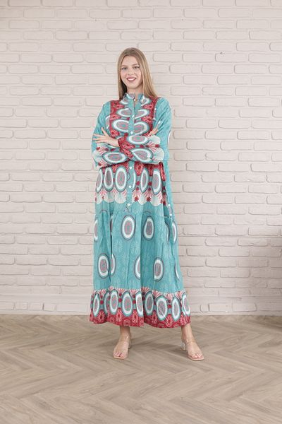 mervemoda Rochie de damă de mărime Plus - cu nasturi în față și țesută