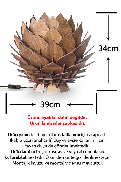 Design OTTO Lotus Dekoratif Lambader Şapkası Başlığı Avize Abajur Ceviz