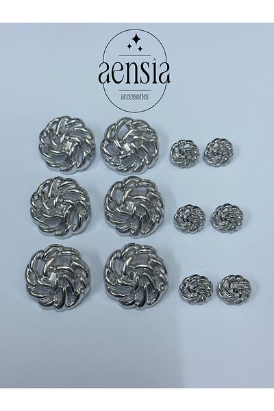 aensia yumak KnitteD Silver Button Set - Pack of 12 (6 LarGe + 6 Small) Metal Model