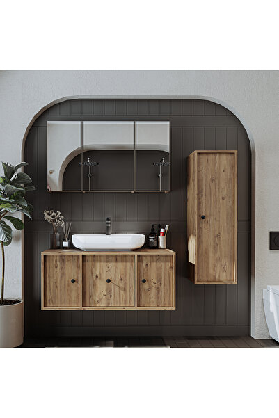 ROOMART Oval Lavabolu Mat Mdf 105 Cm Çekmeceli Banyo Dolabı + Aynalı Üst Dola...