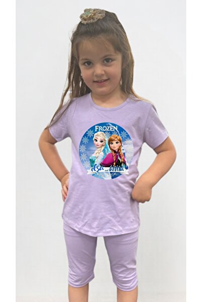 PHAMUK Bisiklet Yaka Kız Çocuk %100 Pamuk kumaş Lila Renk çocuk şortlu takım ...