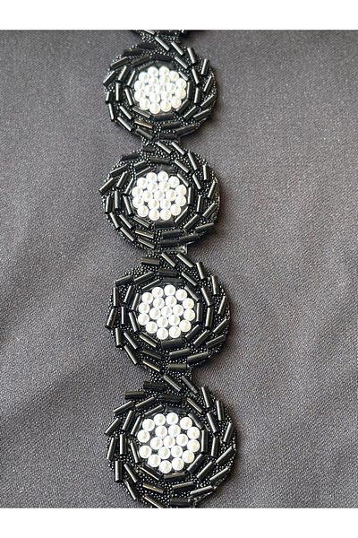 ODDA TASARIM ATÖLYESİ Round Ironing Design - Black Bead and White Pearl Detailed Strip (1M)