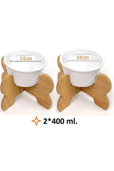 RealWood Cat-Dog Food and Water Stand with Wooden Legs and Ceramic Bowls-2*400 Ml./ Set of 2