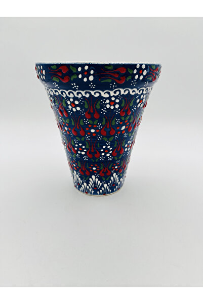 Mertgift El Yapımı Seramik Mavi Saksı 20 Cm