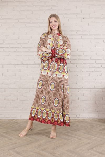 mervemoda Γυναικείο φόρεμα Plus Size - Μπροστά με κουμπιά και υφαντό