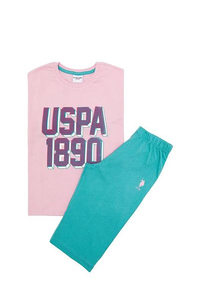 U.S. Polo Assn. BAZA. Polo Assn. Set de pijamale și bermude din bumbac cu mâneci scurte pentru fete