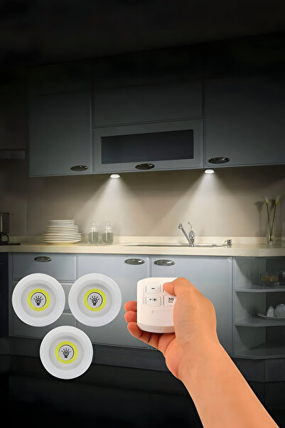 NEWEX STORE Uzaktan Kumandalı 3'lü Spot LED Lamba - Kablosuz, Pilli Işık - Mu...