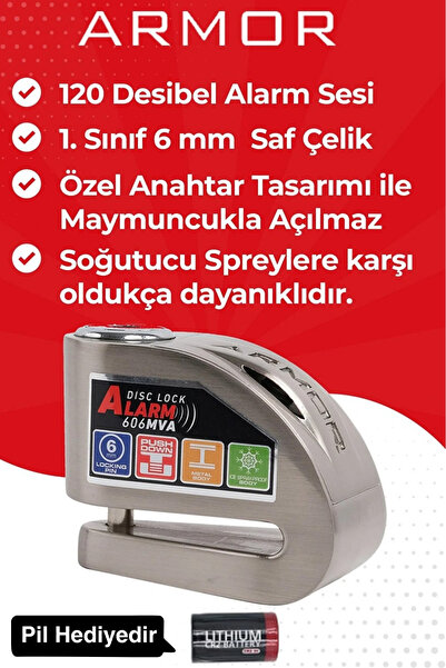 AlGeliyo Armor 606MVA 6 Mm 120 Uyumlu Desibel Motosiklet Alarmlı Disk Kilidi ...