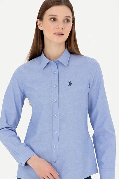 U.S. Polo Assn. Stil River - Cămașă pentru femei Saks Blue cu mânecă lungă
