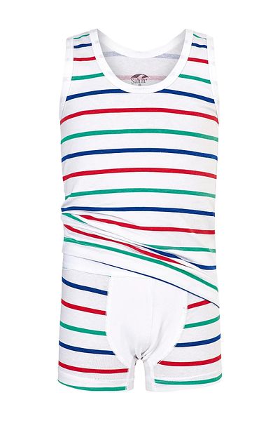 Şahin Set pantaloni scurți pentru băieți - 3 buc, lycra 95% bumbac, bretele groase și dungi, 5% elastan