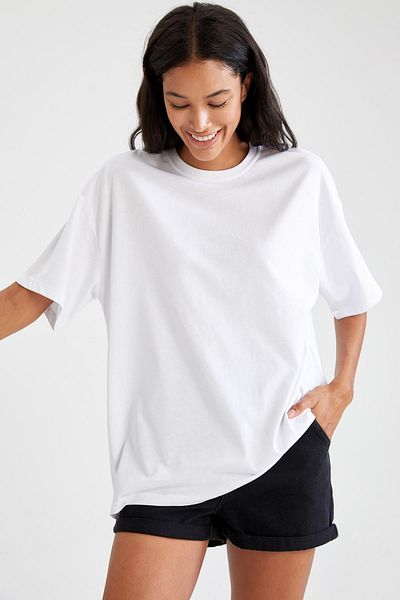 DeFacto Oversize Fit Crew Neck Κοντό μανίκι 100% βαμβακερό T-shirt V4136az22sp
