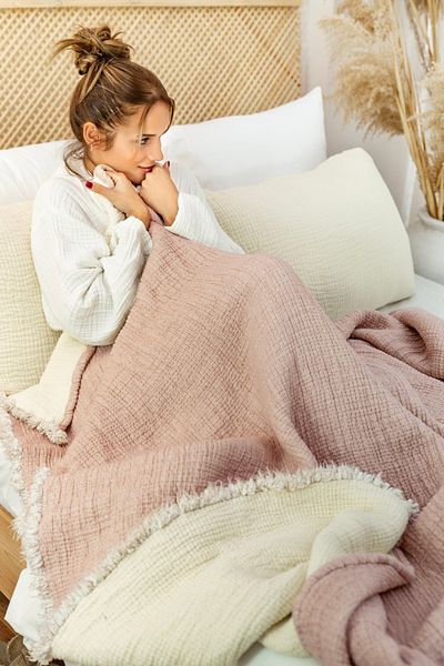 destinyhometex Pink 6 Layer Muslin Double 240X260 Quilt/2 Pieces 50X70Cm Pillow Case 6 Layer Multi Muslin