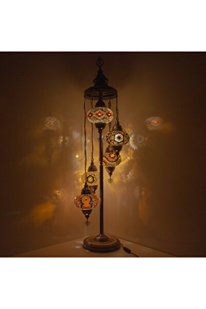 mosland home Mozaik 5'li Lambader, Köşe Lambası, Osmanlı Dekoratif Ev Aydınlatmaları, El Yapımı Mozaik Lamba