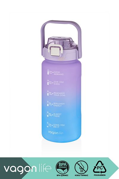 Vagonlife 2000ml Renewed Colors - Use Without Straw and Handle, Double Color Motivation Water Bottle
