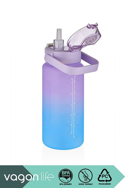 Vagonlife 2000ml Renewed Colors - Use Without Straw and Handle, Double Color Motivation Water Bottle