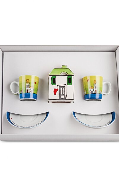 Egan Italy Le Casette 2'li Kahve Fincanı ve Şekerlik Seti Yeşil