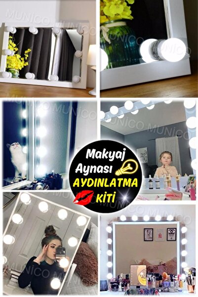 Munico 10 Toplu Makyaj Aynası Ledi Yapışkanlı LED Lambalı Işıklı Makyaj Aynas...