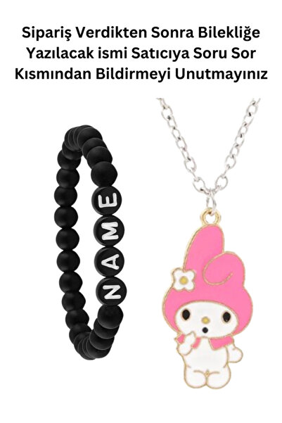 Black Point Kız Çocuklar için Hediyelik My Melodi Kolye ve isimli Bileklik (S...