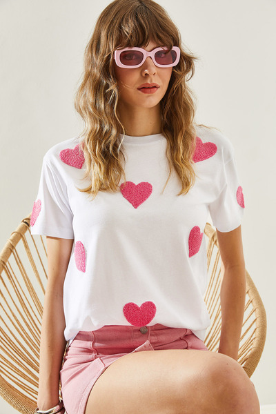 Bianco Lucci Süzene Heart Κεντημένο Γυναικείο T-Shirt Basic -60251208