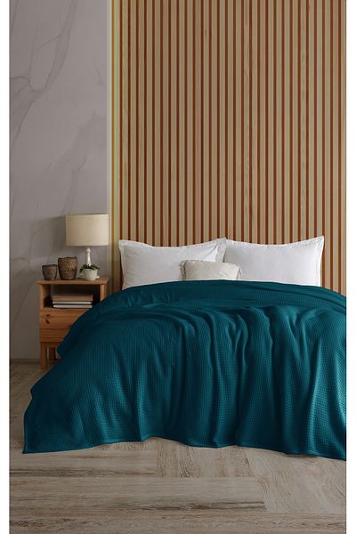 Lucy and Home Petrol Green Jacquard 100% Cotton Bedspread - 220x240cm