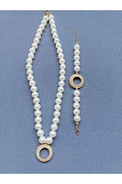 GEZERGOLD TAKI incili çeyrek kolye bileklik 10mm 22ayar altın kaplama