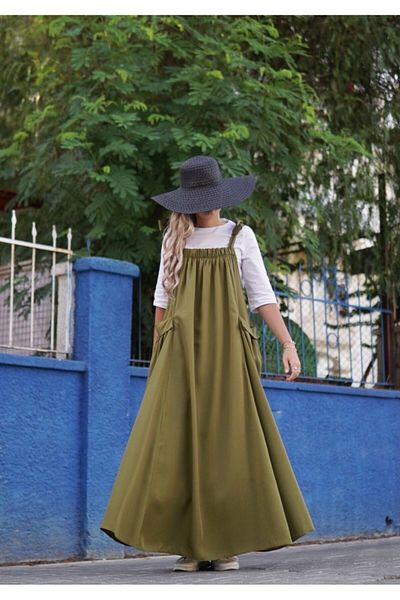 Launes Oil Green Oversize Gilet - Pocketed Salopet