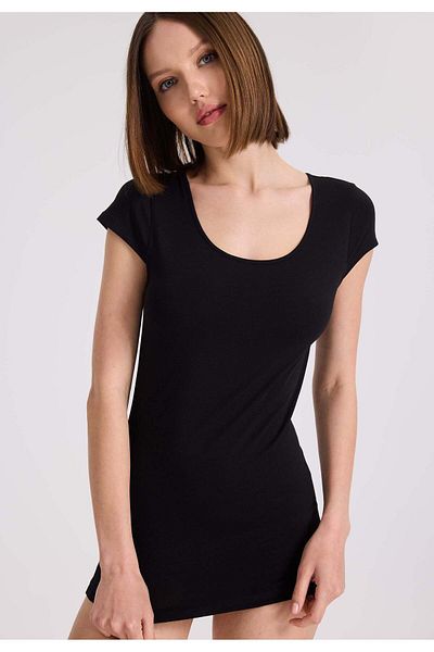 WESTMARK LONDON قميص داخلي أسود من القطن الإيلاستين مكون من 3 قطع - رقبة دائرية، كم قصير، قميص OLIVIA CAPSLEEVE TOP للسيدات