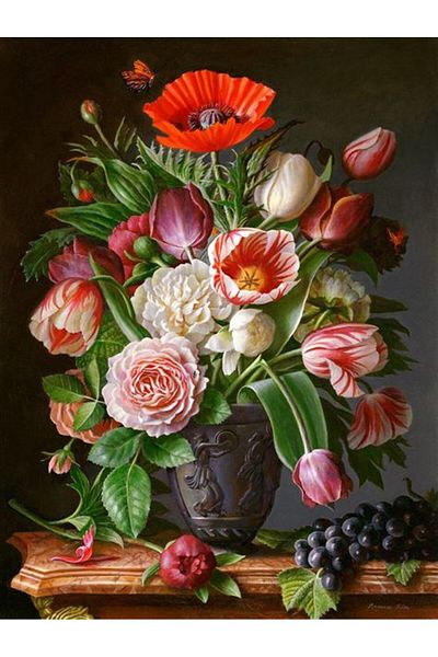 Marcel Kristal Tablo Marcel Art - Diamond Mosaic Painting with Pink Flower and Grape Detail 51X69cm