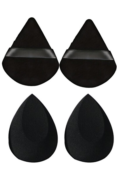 H&E LUXURY DESIGN 4'lü Profesyonel Siyah Pudra Fondöten Bb Krem Uygulama Aparatı Puff Makyaj Süngeri