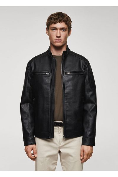 MANGO Man Kurze Jacke mit Napa-Ledeffekt