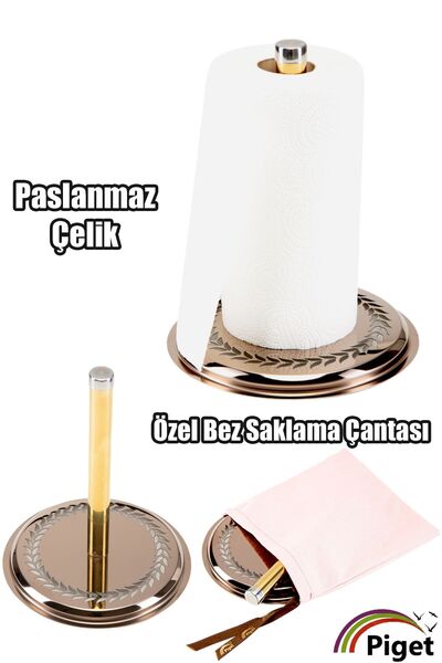 Paslanmaz Çelik Havlu Kağıtlık Şerit Yaprak Desenli, Metal Dolgulu Kağıt Havluluk (Bakır)