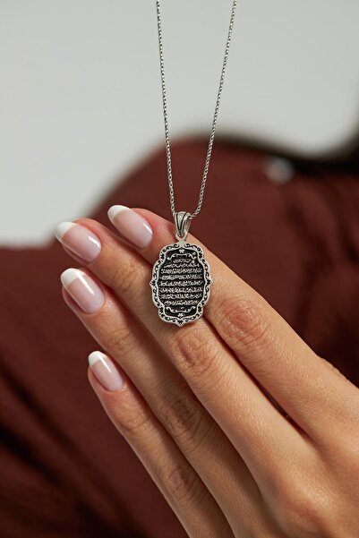 Roza Silver Ayet-el Kursi Otantik 925 Ayar Gümüş Siyah Oksitli Unisex Kolye