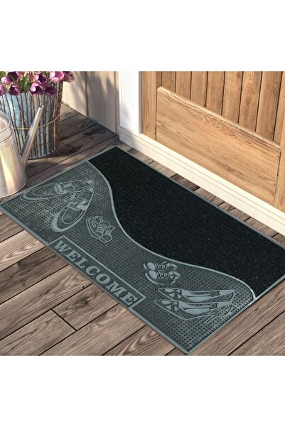 Stepmat غطاء مطاطي منقوش عليه حذاء مكتوب عليه ترحيب مع ميزة الاحتفاظ بالغبار