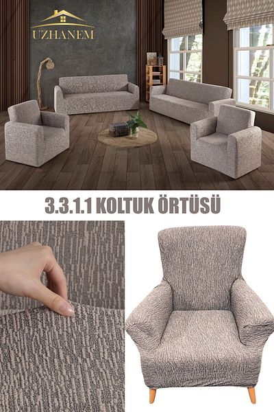 uzhanem Σετ κάλυμμα καναπέ Flexible Jacquard 3+3+1+1 Βαμβακερό - Stretch Elastic