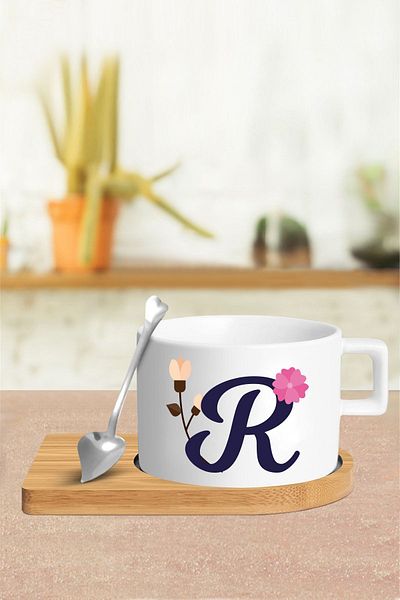 Bytwo Cup Set with Letter R - Cup - Spoon and Saucer - tkm131