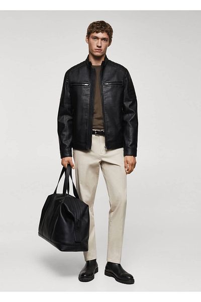 MANGO Man Kurze Jacke mit Napa-Ledeffekt
