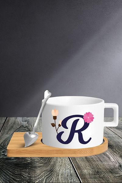 Bytwo Cup Set with Letter R - Cup - Spoon and Saucer - tkm131