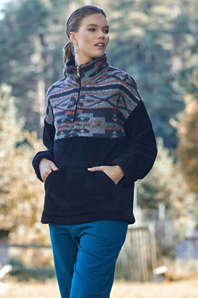 Clandestino Світшот з етнічним візерунком та коміром-стійкою, чорний