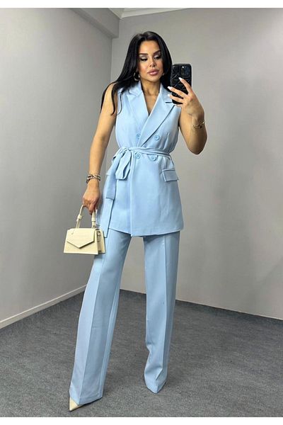 pembekurdelem Set pantaloni de damă cu curea, albastru bebeluș